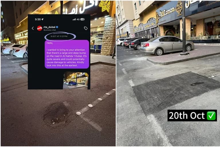 Dubai resident praises RTA for fixing pothole within 11 days of complaint