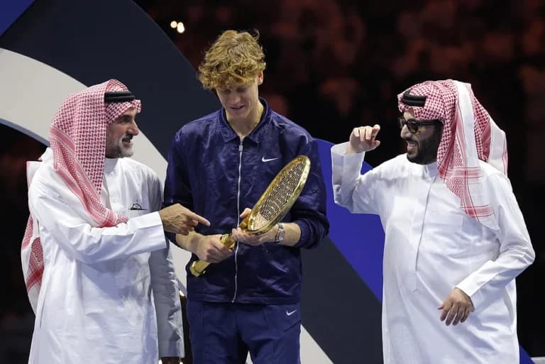 Watch: Saudi awards pure gold racket to Jannik Sinner after beating Carlos Alcaraz