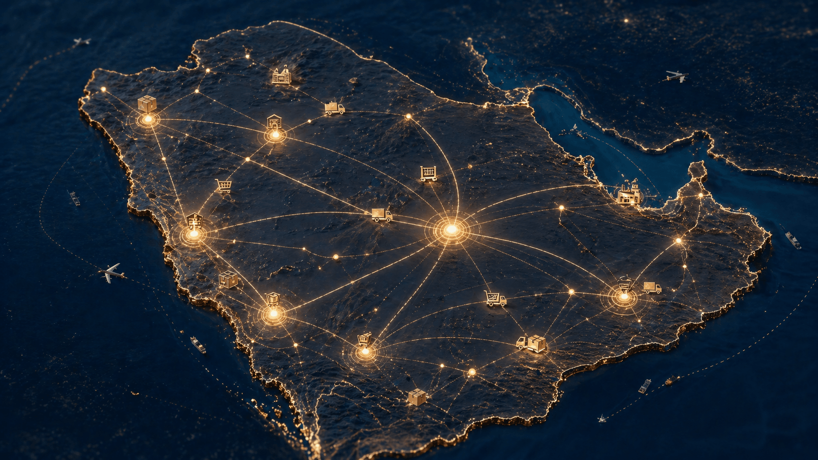 AL-Mubarak managed national sales across retail, wholesale, and digital channels at Alsaif Trading Agencies Co Alt text: Illustration showing national sales coverage across Saudi Arabia's retail landscape